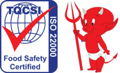 ISO 22000 logo and cute devil cartoon